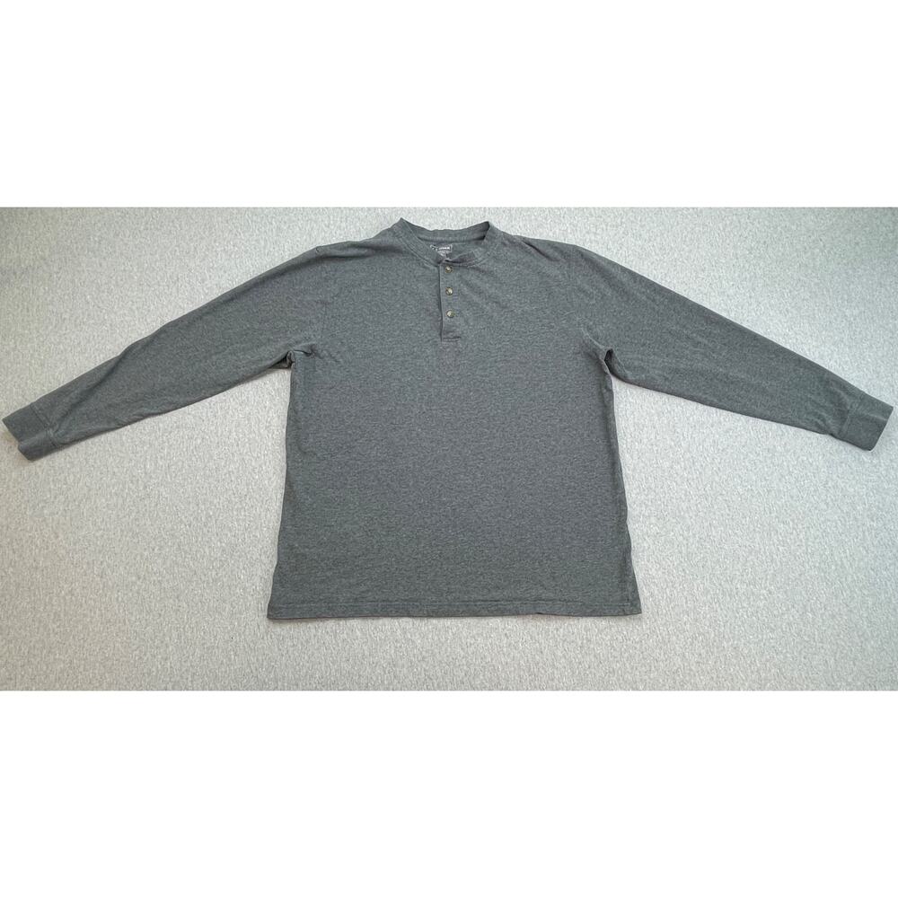 LL Bean Shirt Mens L‎ Tall Gray 100% Cotton Long Sleeve Traditional Henley Neck